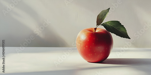 Red Apple with Leaf on White Background photo