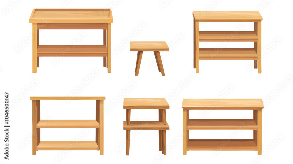 Various wooden tables in different styles and sizes suitable for home or office use. Various wooden tables in different styles and sizes suitable for home or office use.