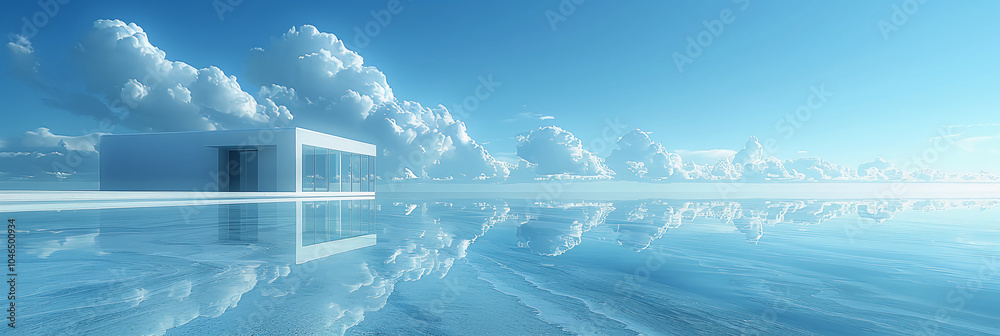 Tranquil Reflection of Modern Architecture Against a Blue Sky Tranquil Reflection of Modern Architecture Against a Blue Sky
