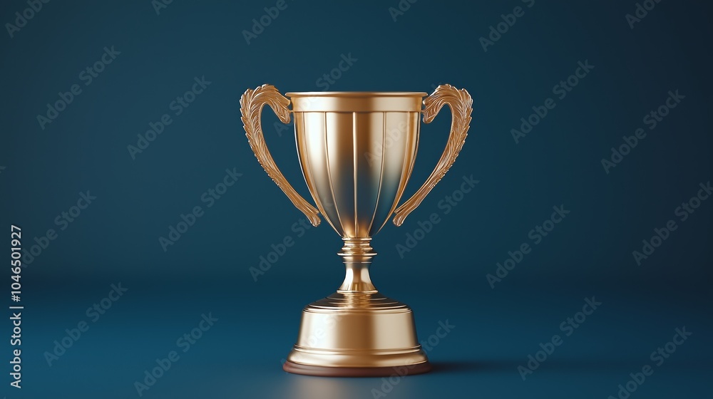 Golden trophy on a blue background representing achievement and success in competitions and awards.