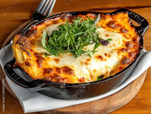 Delicious dish topped with perfectly melted cheese, creating a mouthwatering culinary masterpiece.