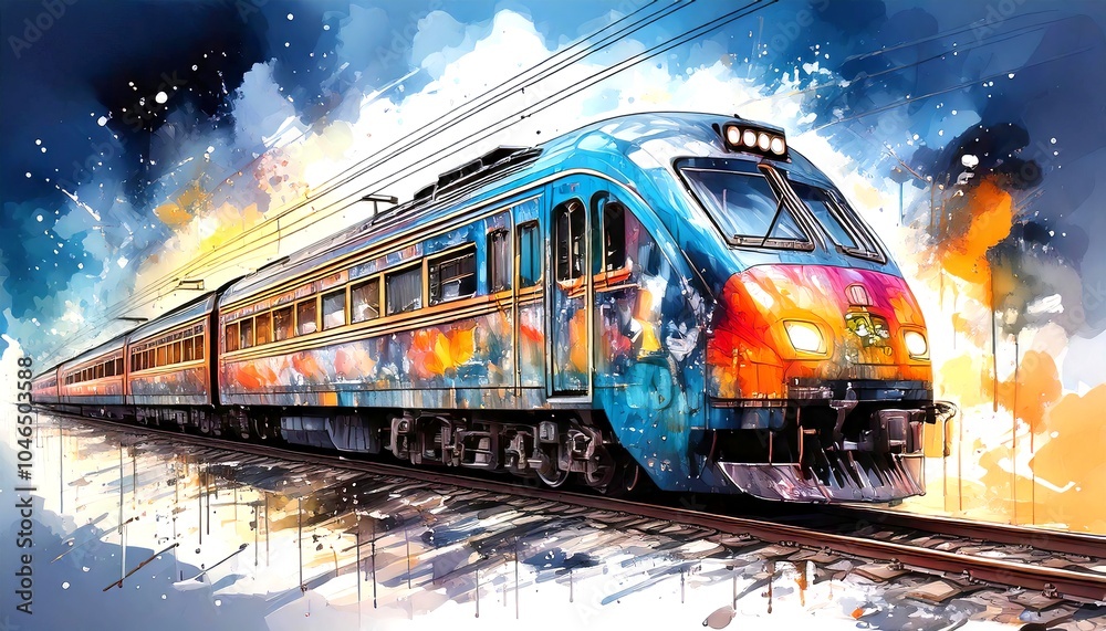 Urban Graffiti Express: A vibrant watercolor painting of a speeding train adorned with colorful graffiti, capturing the energy and creativity of urban art. Illustration. Drawing. 4 Urban Graffiti Express: A vibrant watercolor painting of a speeding train adorned with colorful graffiti, capturing the energy and creativity of urban art. Illustration. Drawing. 4