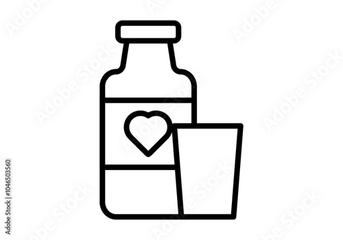 Icono negro de bote de medicamento para corazón con vaso
