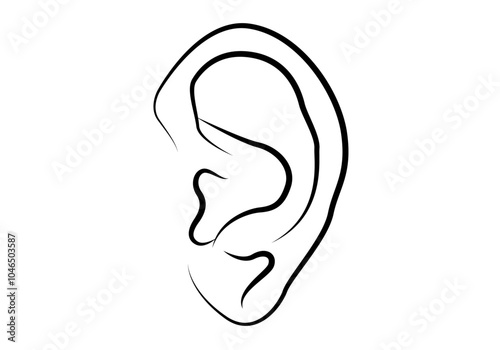 Icono negro de oreja en fondo blanco