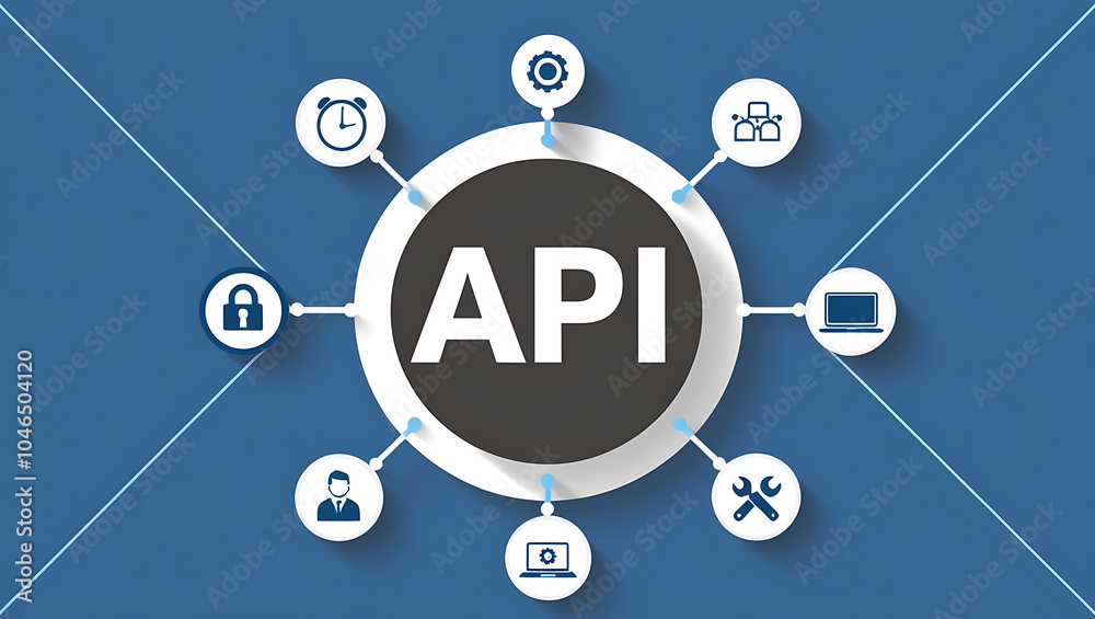 network diagram of 'API', API icons, Digital network, Blue background network diagram of 'API', API icons, Digital network, Blue background
