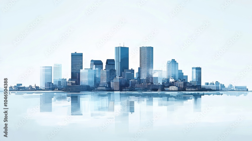 Fototapeta premium Modern city skyline reflection in tranquil waters