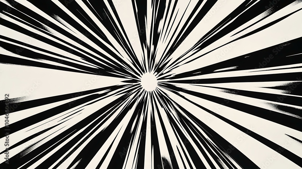 Obraz premium Black and white background with bold lines converging to a center, evoking motion and drama in comic pop art style