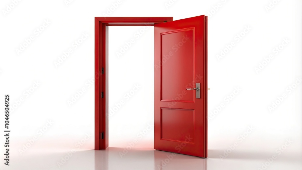 Silhouette of open red door on white background Silhouette of open red door on white background