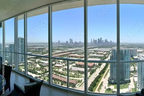 Panoramic city view from a high-rise building.