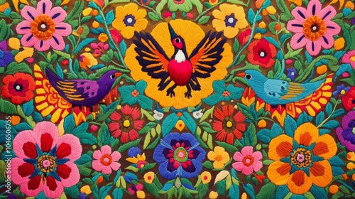 A vibrant Mexican embroidery design