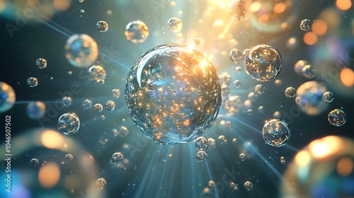 Dramatic background with bubbles of varying sizes converging towards a central point, creating depth and energy