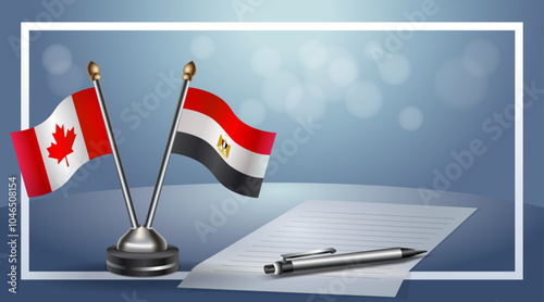 Canada and EGYPT Small national flag on bokeh background, cooperative relationship