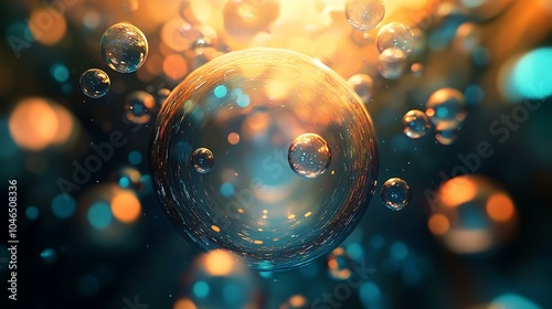 Playful background featuring bubbles of varying sizes moving towards the center, evoking a sense of energy photo