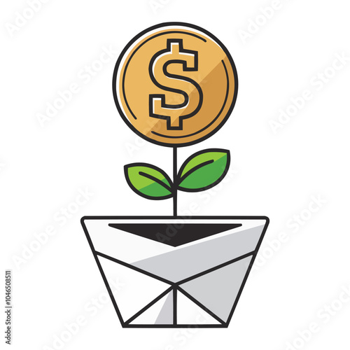 pot with a sprouting golden usd coin vector