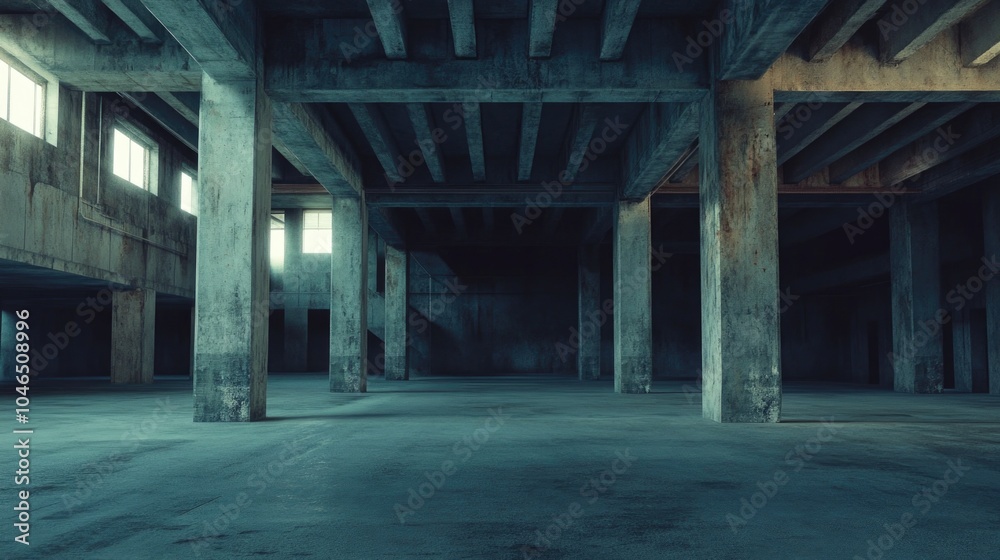 Empty Room with Concrete Pillars and Windows Empty Room with Concrete Pillars and Windows