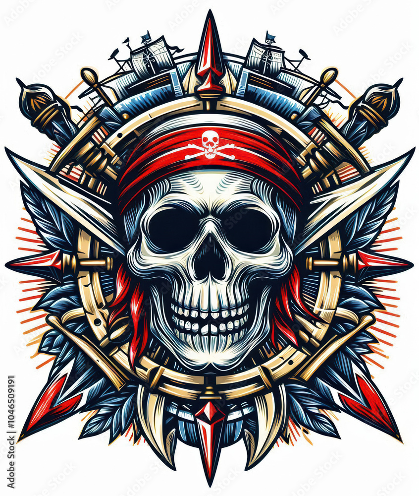 Fototapeta premium TRIBAL TATOO トライバル タトゥ 刺青 和柄 ドクロ 海賊 インディアン