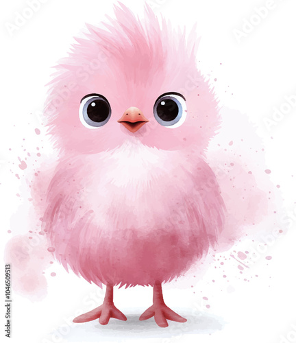 Watercolor illustration of cute pink chick