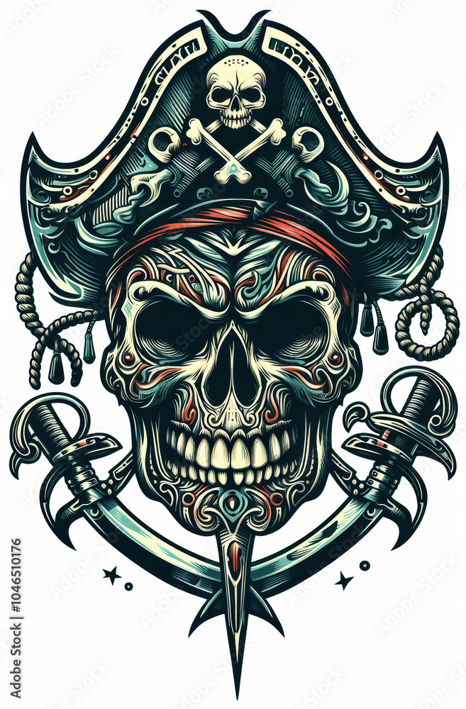 Fototapeta premium TRIBAL TATOO トライバル タトゥ 刺青 和柄 ドクロ 海賊 インディアン