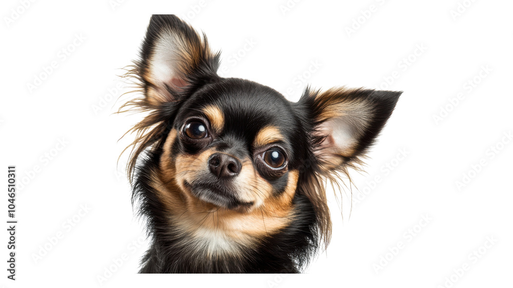 A close-up portrait of a curious Chihuahua with expressive eyes against a transparent background. A close-up portrait of a curious Chihuahua with expressive eyes against a transparent background.