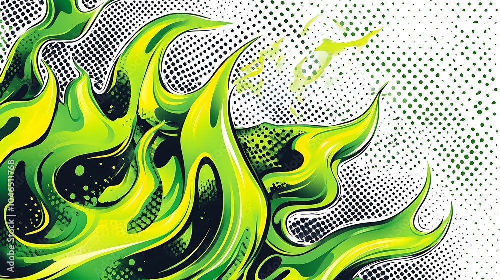 © Raffaza - Abstract green and yellow flames on a halftone background. © Raffaza - Abstract green and yellow flames on a halftone background.
