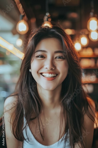 Playful Asian woman with a captivating smile