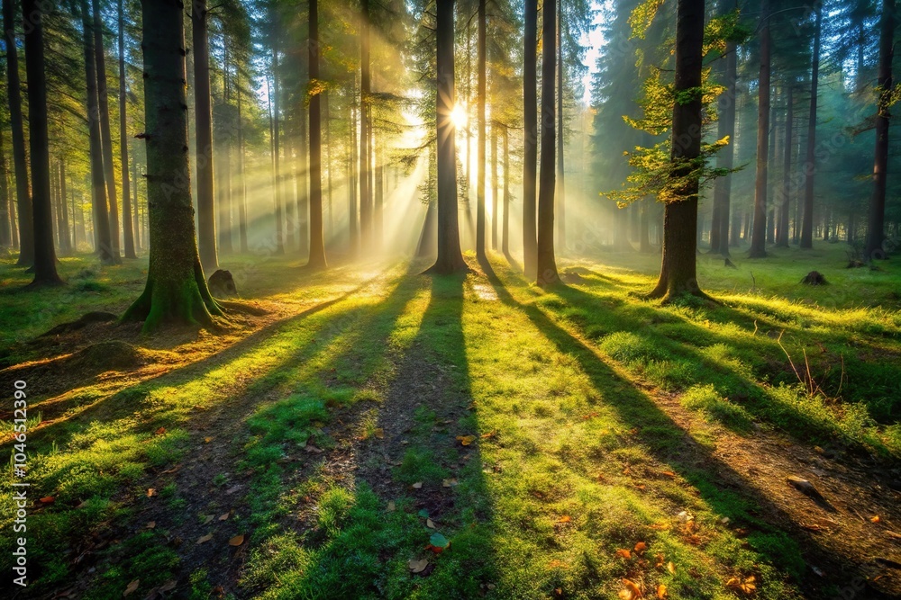 Fototapeta premium mysterious forest scene with morning shadows