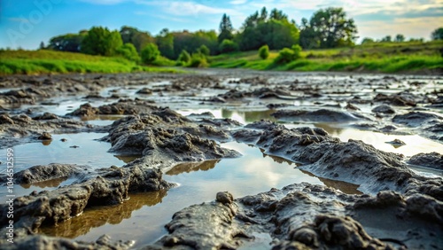 Muddy gray terrain with thick slime covering the ground, slime, natural, muddy, mud, landscape photo