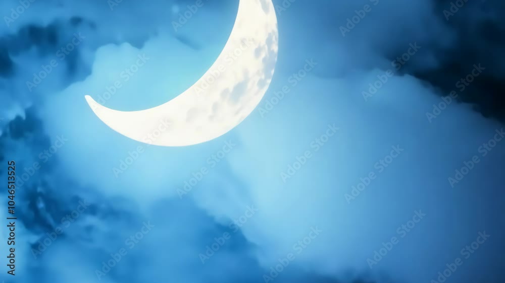 Serene crescent moon in a tranquil night sky surrounded by soft clouds Serene crescent moon in a tranquil night sky surrounded by soft clouds