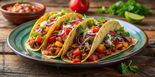 Mexican inspired bulgarian taco on a plate with various toppings