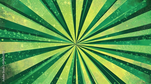 Abstract green and yellow radial sunburst background with grunge texture.