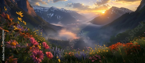 Breathtaking Mountain Valley at Sunrise with Golden Light