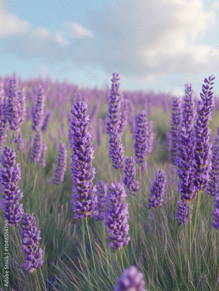 Purple Field Flowers Blue Sky Purple Field Flowers Blue Sky