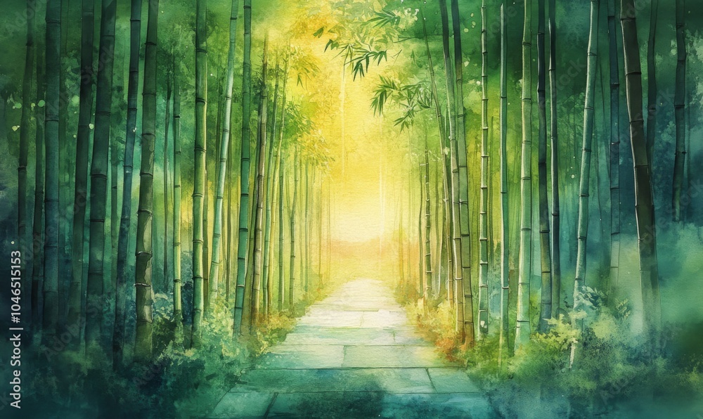 Naklejka premium Watercolor Bamboo Forest in Kyoto, Japan