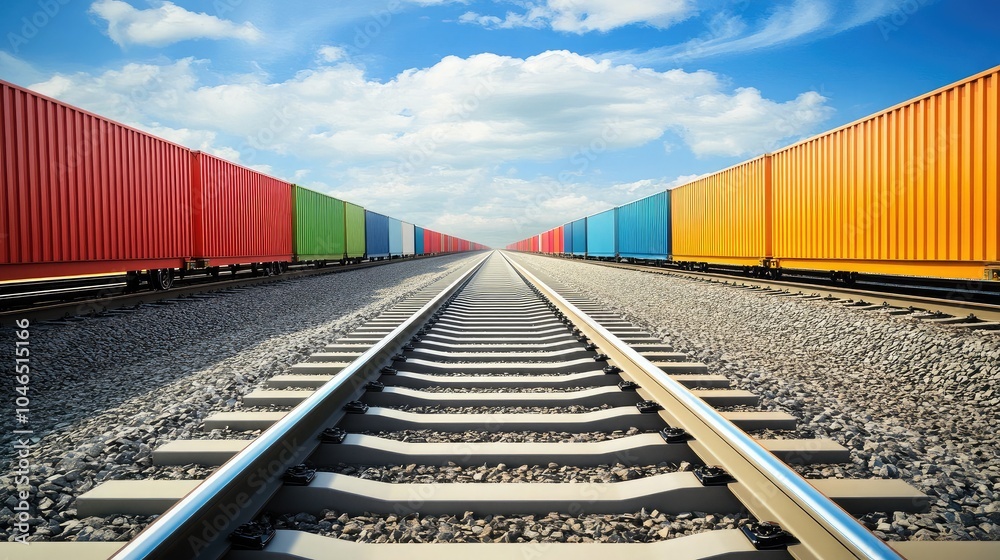 Obraz premium Colorful Cargo Containers Along Railway Tracks