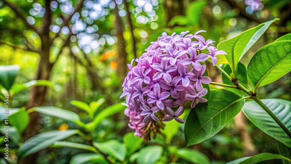 lilac flowers growing asymmetrically on bushes in tropical forest lilac flowers growing asymmetrically on bushes in tropical forest