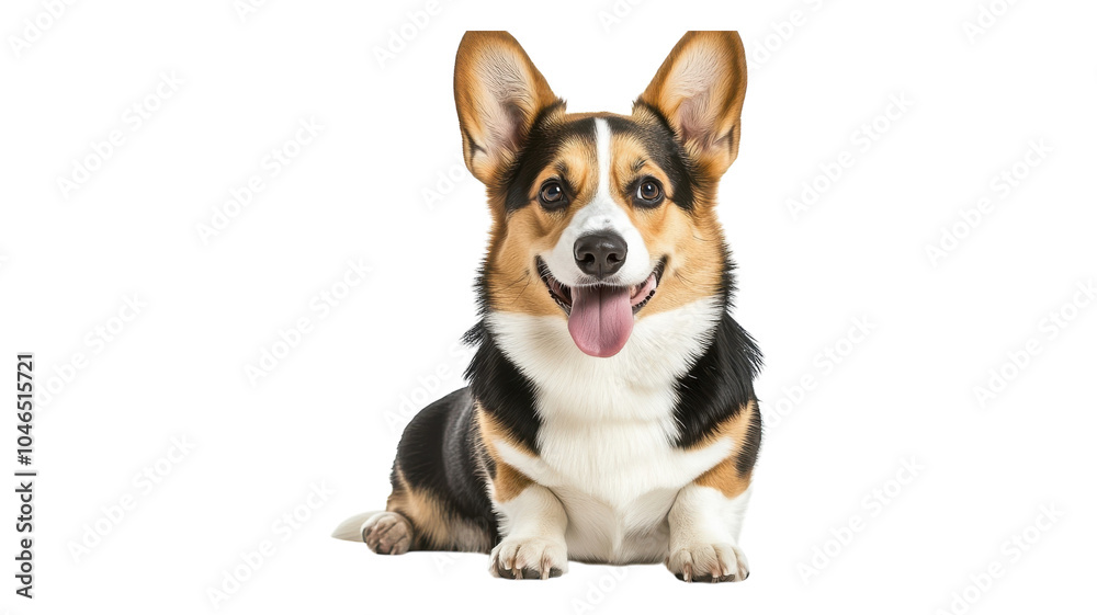 A cheerful Corgi dog sitting happily on a white background, showcasing its playful personality and distinctive coat pattern. A cheerful Corgi dog sitting happily on a white background, showcasing its playful personality and distinctive coat pattern.