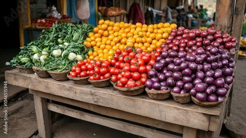 A colorful display of fresh produce for sale at an outdoor market.