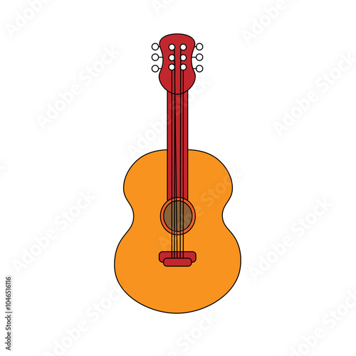 Hand drawn acoustic guitar icon in doodle style. Musical instrument in flat style isolate on white . A classical guitar with nylon strings , Spanish guitar.
