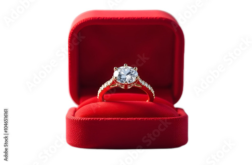 Diamond ring in a red box, wedding ring, proposal of marriage