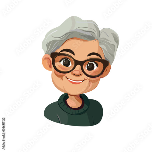 Cute Grandmother with glasses vector chibi style design isolated on white, lovely grandma, 
elderly woman cartoon
