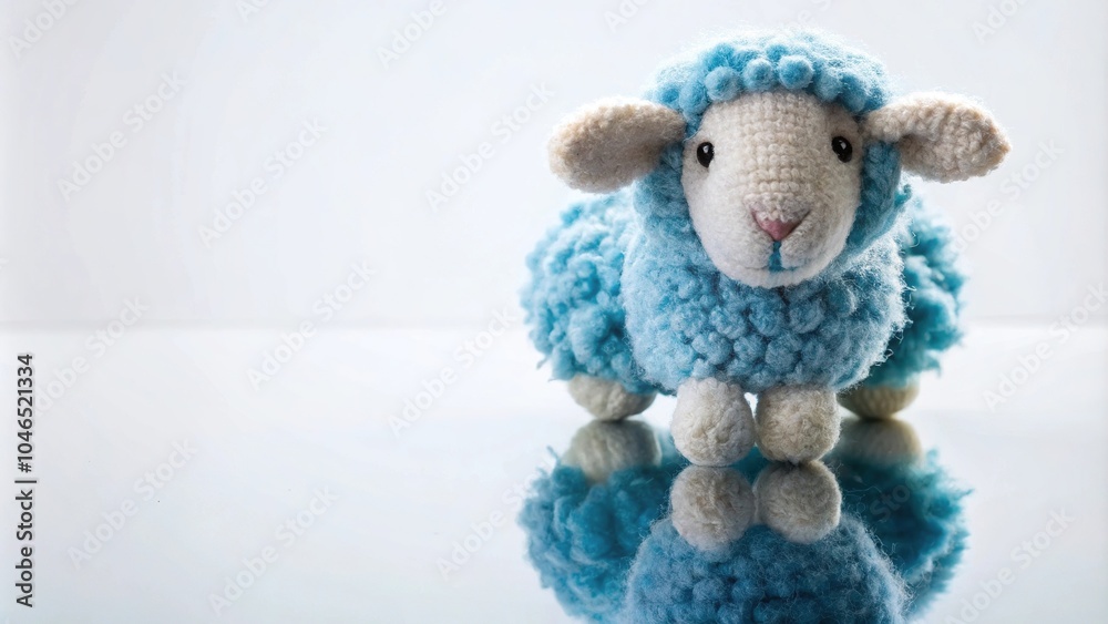 Fototapeta premium fluffy blue knitted sheep toy on white background