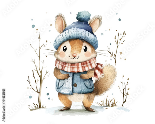 Little winter buny,  vector watercolor. Colorful and cute clip art illustration, perfect for greeting cards, invitations, banners, posters, textile, covers.

