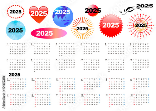 2025年日曜日始まりのカレンダー、タイトル