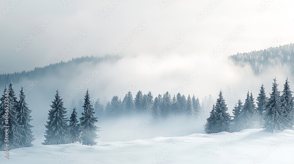 Panorama of the Foggy Winter Landscape in the Mountains Panorama of the Foggy Winter Landscape in the Mountains