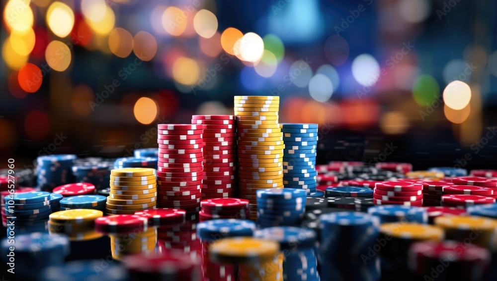 Casino chips close-up, blurred background Casino chips close-up, blurred background