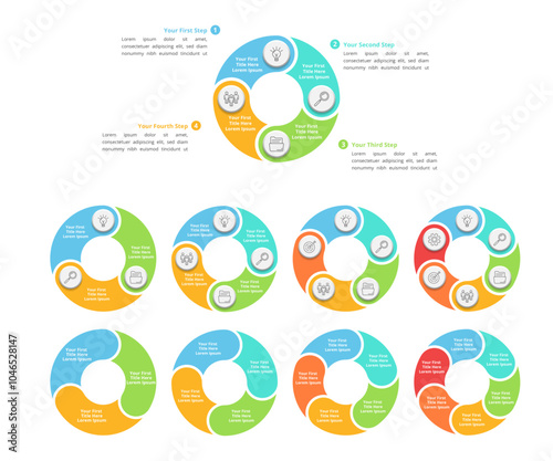 Cycle Infographic Elements with Multiple Step and Editable Text for Business Presentation, Poster, Banner and Booklet.