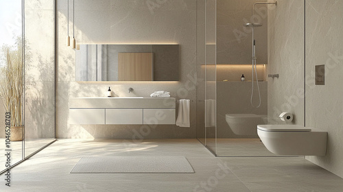 A sleek bathroom featuring a minimalist design 