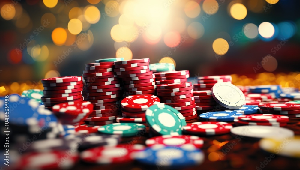 Casino chips close-up, blurred background Casino chips close-up, blurred background