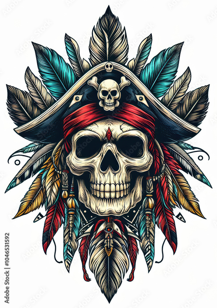 Fototapeta premium TRIBAL TATOO トライバル タトゥ 刺青 和柄 ドクロ 海賊 インディアン