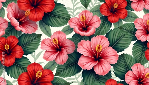 Wallpaper Mural red flowers pattern background  Torontodigital.ca